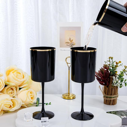 Ciaell 12 Pack Black and Gold Plastic Wine Glasses - Image 5