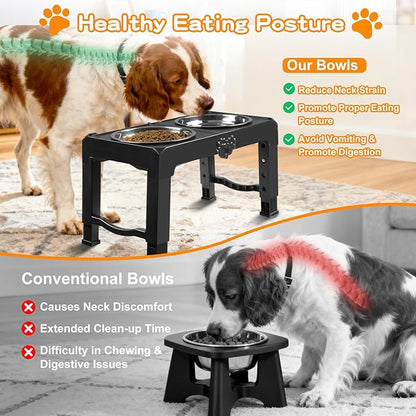 COMESOON Elevated Dog Bowls, 5 Adjustable Heights Raised Dogs Food Bowl Stand - Image 3