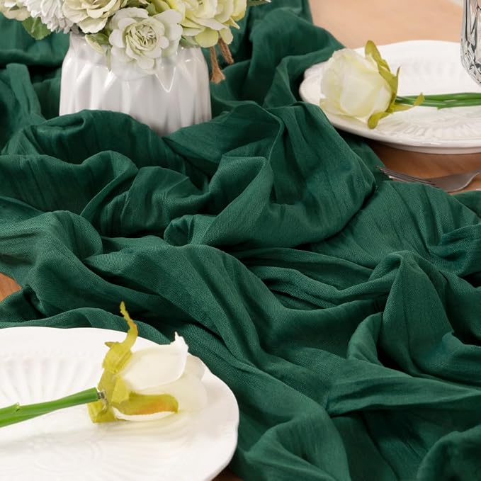 Emerald Green Cheesecloth Table Runner 120 Inches 10 Ft Gauze Table Runner | - Image 6