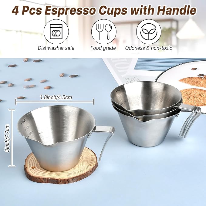 4 Pack Espresso Shot Cups with Handle Espresso Measuring Cup Dishwasher Safe - Image 3