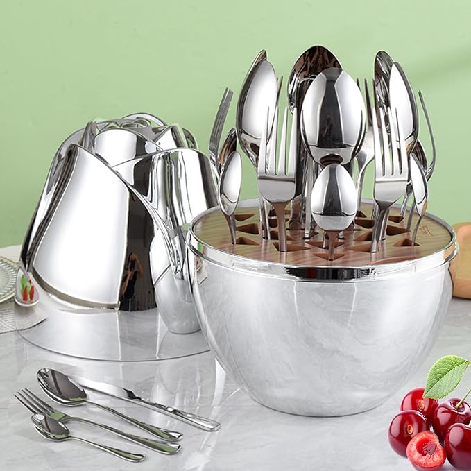 24pcs Stainless Steel Flatware Set, Rose Shape Cutlery Set, Mirror Polished by Unknown