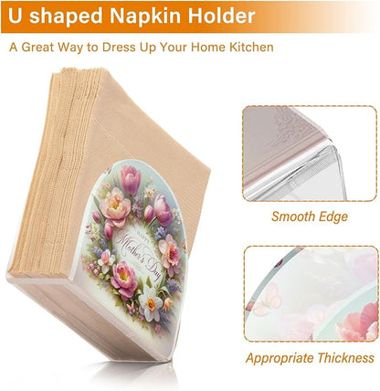 Napkin Holder Tulip Mother's Day Butterfly Crystal Clear Acrylic Napkin Holders, Paper Napkin Holder Dining Table Dispenser for Kitchen Restaurant Home Decor Bar Accessories