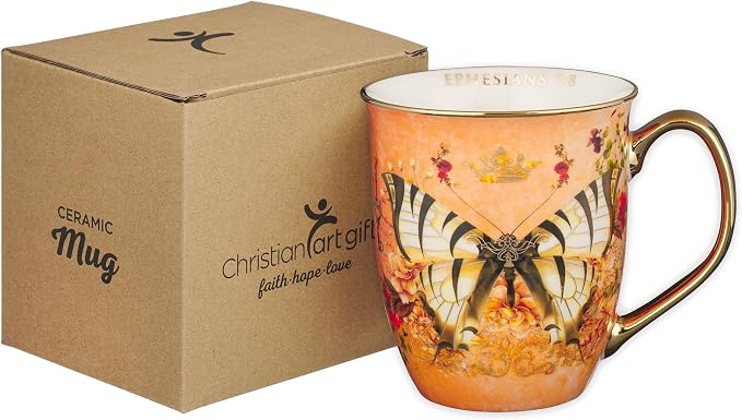 Christian Art Gifts Orange Butterfly Ceramic Coffee Mug - Image 6