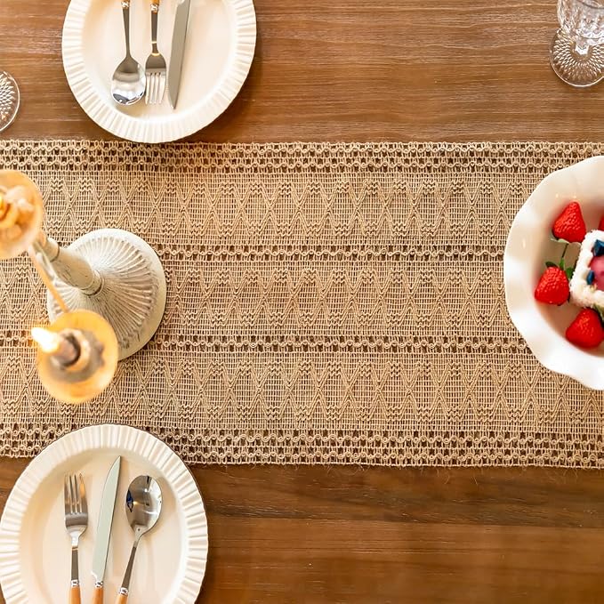 Linen Woven Table Runner, Farmhouse Rustic Jute Table Runners - Image 3