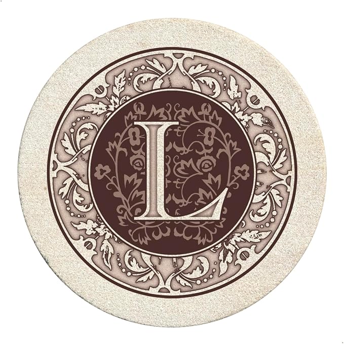 Thirstystone Monogram Round Natural Sandstone Coaster 4 Pack | 4" Diameter by Thirstystone