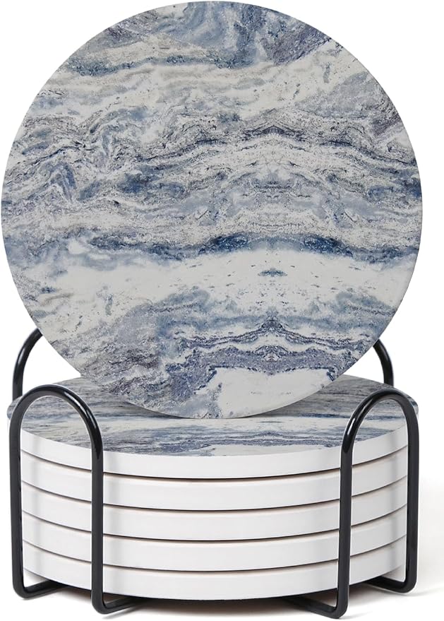 Set of 6 Navy Abstract Onyx Marble Coasters by Hoomey