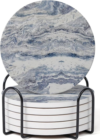 Set of 6 Navy Abstract Onyx Marble Coasters by Hoomey