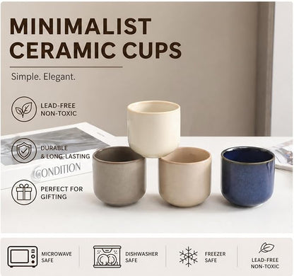 5 oz small Japanese style tea cups set of 4, Handleless Demitasse Mugs - Image 3