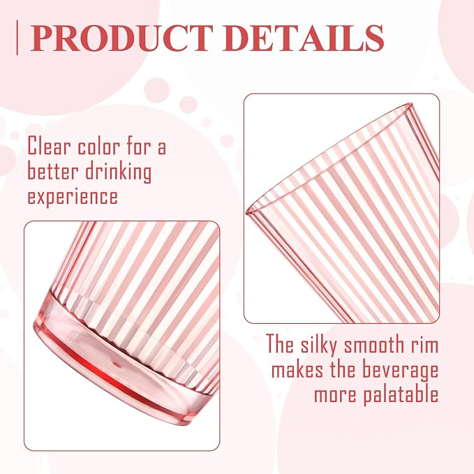 48 PCS Plastic Ribbed Drinking Glasses Pink 10oz Vintage Ripple Stemless Wine - Image 3