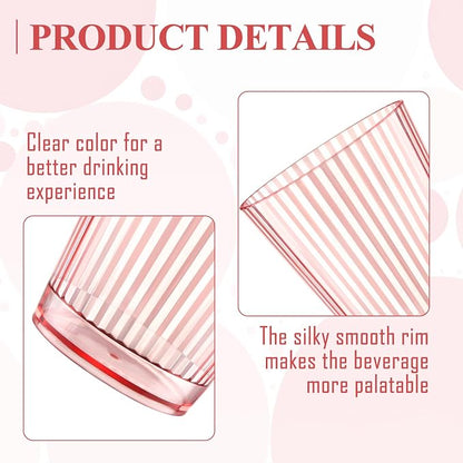 24 PCS Plastic Ribbed Drinking Glasses Pink 10oz Vintage Ripple Stemless Wine - Image 3