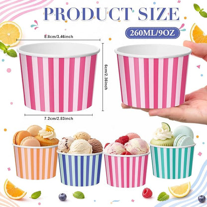 CHENGU 60 Pcs 9 oz Summer Striped Paper Snack Cups Disposable, Colorful - Image 2