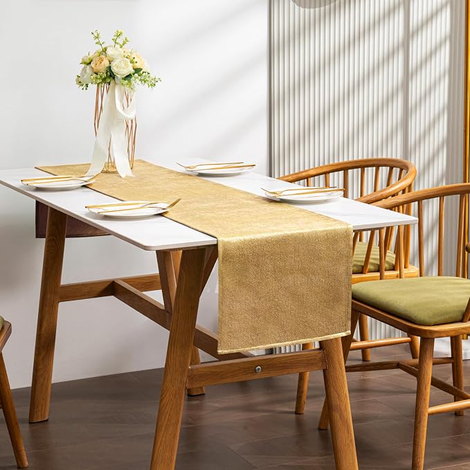 BALCONY & FALCON Table Runner Faux Linen Gold 14"x71" | Waterproof, Thanksgiving by BALCONYFALCON