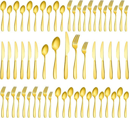 60-Piece Gold Silverware Set, CXJY Stainless Steel Flatware Set - Image 8