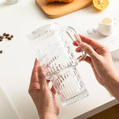 INSETLAN 26oz Raindrop Glass Tumbler with Handle and Lid, Set of 2 – Reusable Iced Coffee Cups with Lids, Clear Glass Cups with Straw for Coffee, Smoothies, Tea, Juice – Perfect for any Occasion