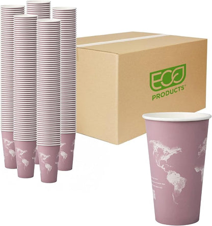 ECO PRODUCTS Compostable Disposable World Art 16oz Large Coffee Cups, Case of by Eco-Products