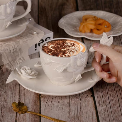 KAMMAK Tea Cups and Saucers Set of 2, 8.5 oz Porcelain Coffee Cups, 566N | - Image 2