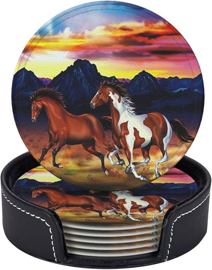 6 Pcs Wild Horses Running Leather Coasters - Image 2