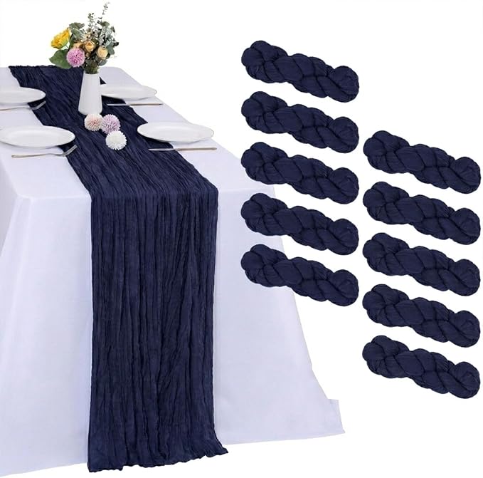 10 Pack Navy Blue Cheesecloth Table Runner 17 x 108 Inch | Boho Gauze Fabric by RestfulGlow