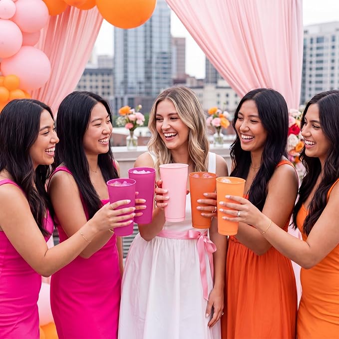 Skylety 12 Pcs Pink Orange Plastic Cups - Image 5