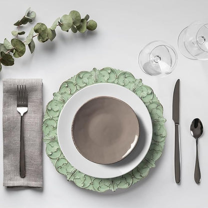 Green Charger Plates Set of 6, Decorative Table Plastic Chargers for Dinner Plates, Party, Wedding, Thanksgiving, Christmas, FD2GR