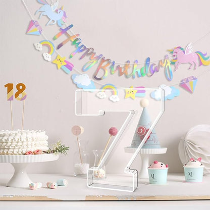 13.8" Acrylic Number Charcuterie Tray, Fillable Number Charcuterie Box for Food, Reusable Serving Cake Candy Dish Display Tray for Birthday Anniversary Party Decoration (Square Number 7)