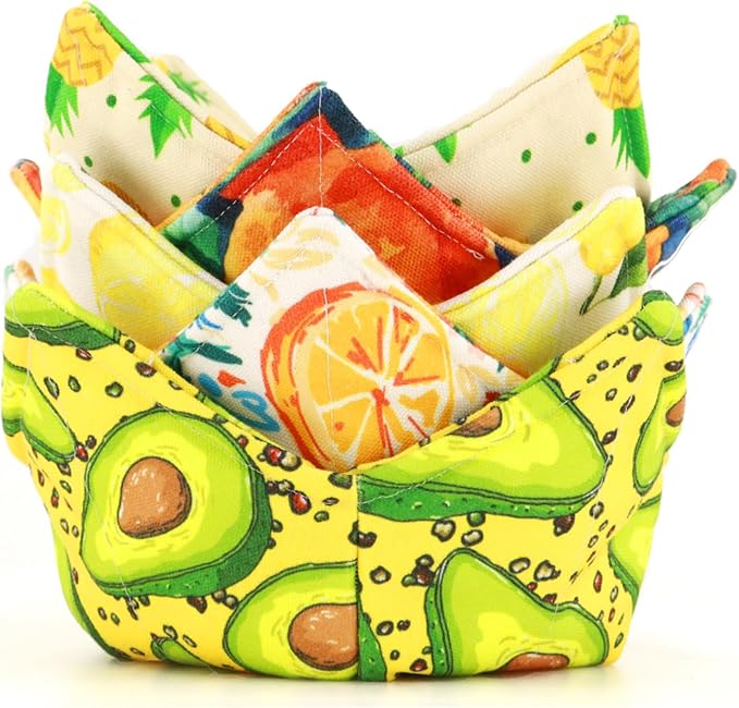 Cotton Microwavable Bowl Cozy, Microwave-Safe Hot Bowl Holders, Soup Bowl Cozy by ROGITU