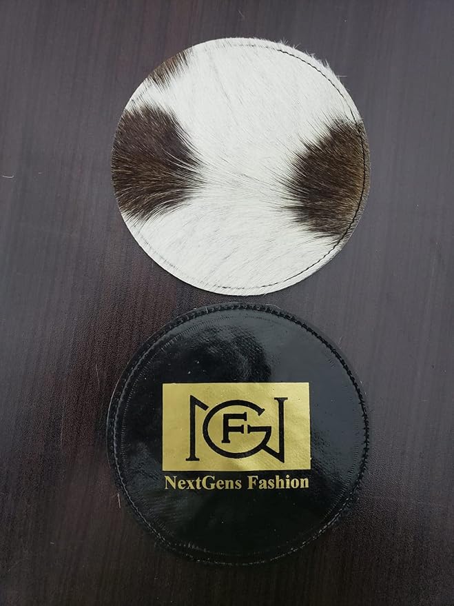 NGF Cowhide Coaster Set of 6 pcs Natural Cowhide Drink Coasters Hair On Round - Image 5
