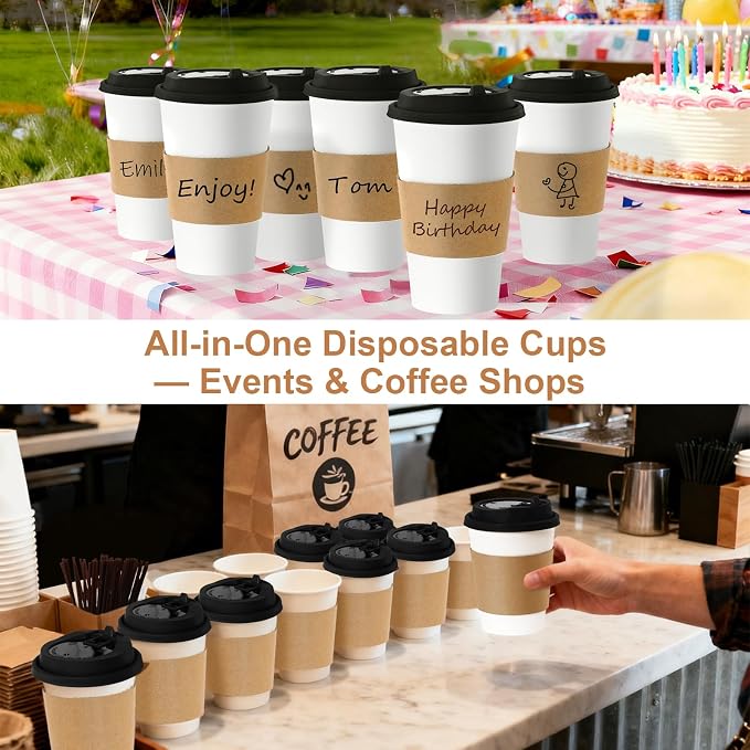 16 oz Coffee Cups + 16 Extra Cups Bulk Disposable To-Go Paper Cups - Image 9