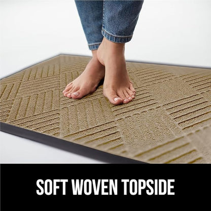 GORILLA GRIP 100% Waterproof All-Season WeatherMax Doormat US Designed Natural Rubber, Stain and Fade Resistant, Low Profile Indoor Outdoor Door Mats, Easy Clean Patio Mat, 17x29, Beige Diamond