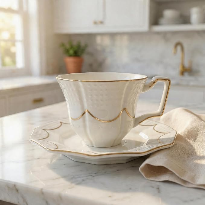 Tea Cup and Saucer Set for 1, 6.8 Oz | Coffee Cup - Image 3