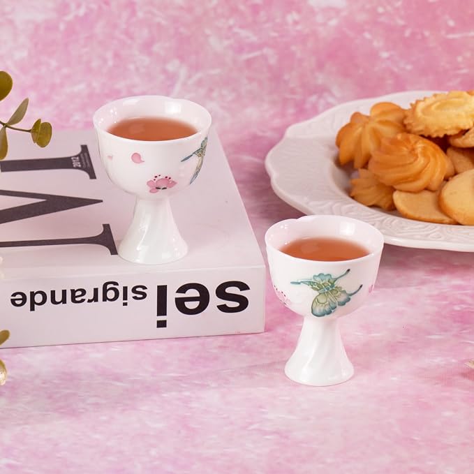 KAMMAK Tea Cup Set of 2 Small Tea Cups 1.4oz White Porcelain Tea Cup Set - Image 3