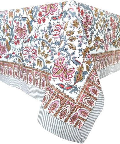 ATOSII Eden 100% Cotton Tablecloth, Handblock Floral Print Square Linen for Kitchen I Dining Table I Parties Wedding Christmas Thanksgiving Outdoors I Spring Summer Decor 60 X 60 Inches I 4 Seater