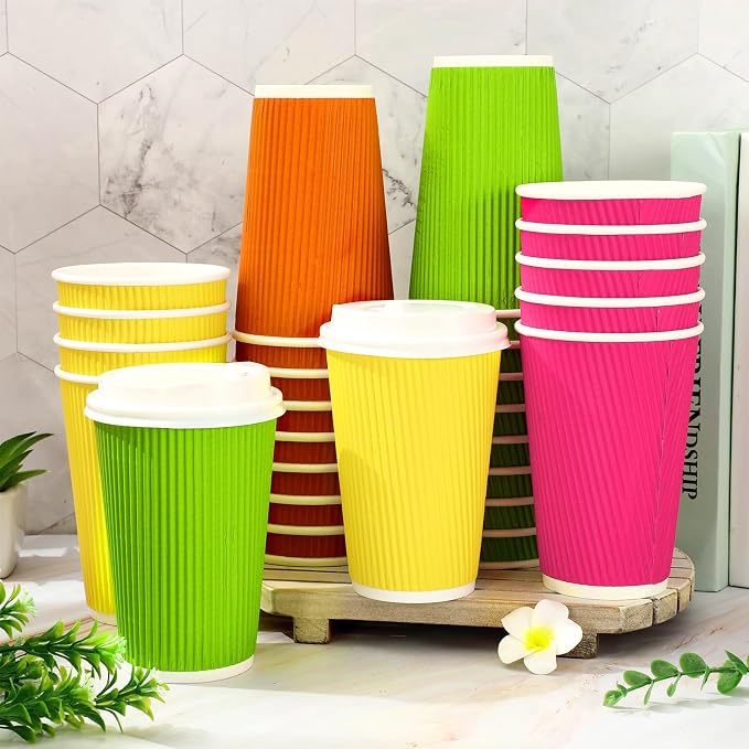 Whaline 100 Pcs Neon Color Disposable Coffee Cups - Image 4
