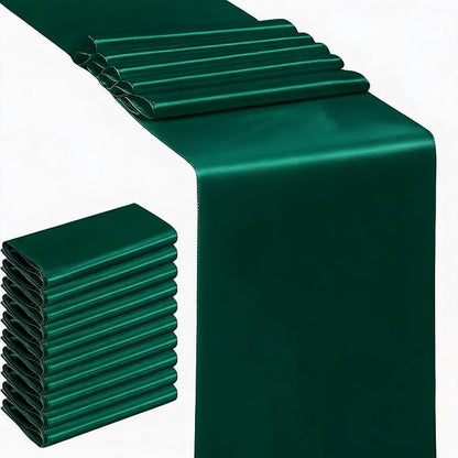 10 Pack Wedding Satin Hunter Green Table Runners 12 X 108 Inches Table Runner by SINSSOWL