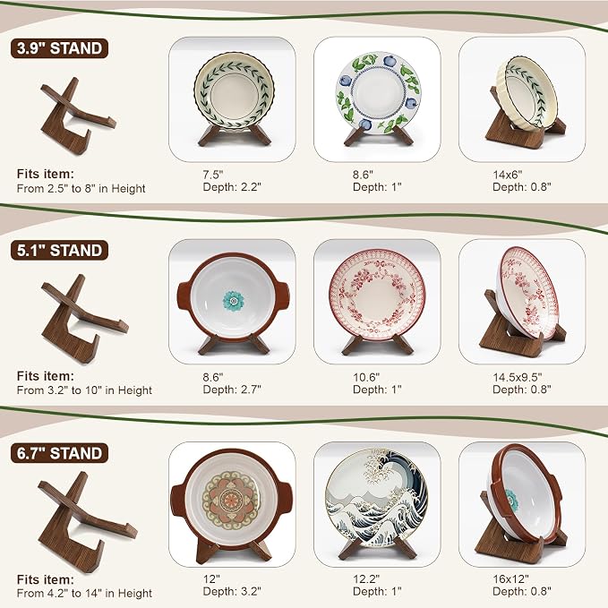 2Pack Large Bowl Stands for Display 12 Inch Heavy Duty, Extra Wide Wooden Plate - Image 9