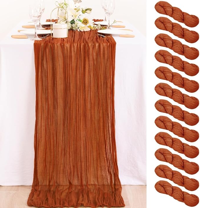 12 Pack Cheesecloth Terracotta Table Runner 10ft Rustic Gauze Decor | by MLMC