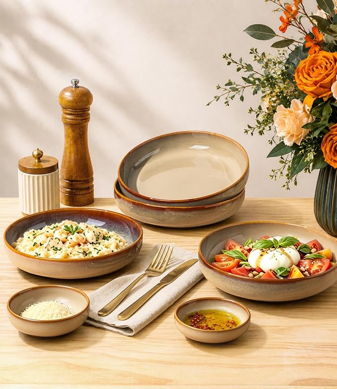 8.5" Ceramic Pasta Bowls Set of 4, Salad Bowls | Versatile Serving Bowls - Image 5