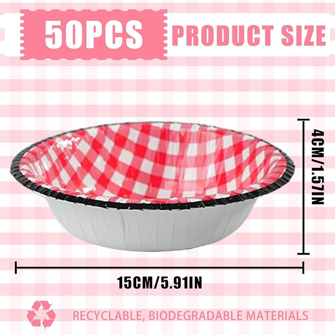 50 Pcs Small Paper Bowls 8 oz Red Gingham Bowls Disposable Microwave and - Image 2