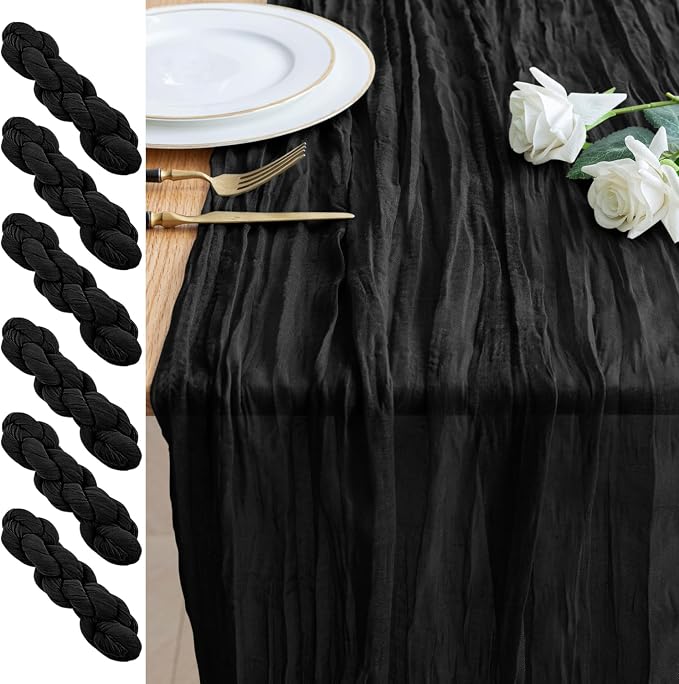 Cheesecloth Table Runner 10FT 6Pcs Black Boho Gauze Sheer Runners | Cheese by Xiomot