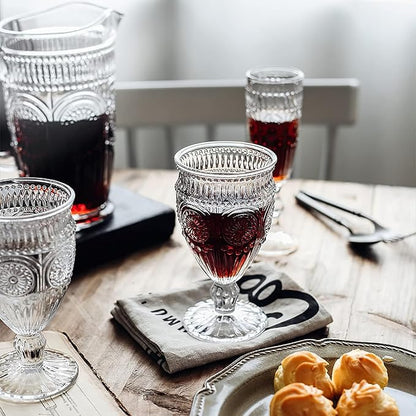 Kingrol Vintage Goblet Glasses Set of 6, 10 oz Heavy-Duty Pressed Glass Water - Image 4