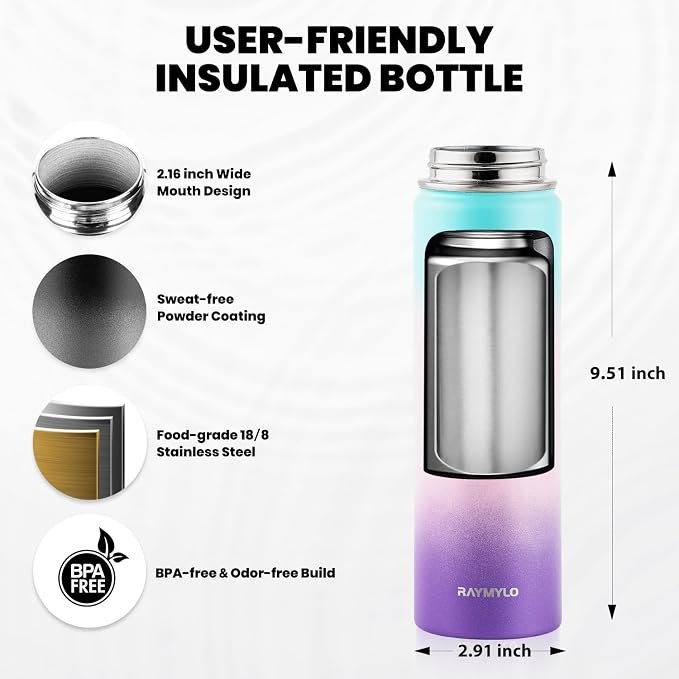 RAYMYLO Insulated Water Bottle 20 oz, Triple Wall Vacuum Stainless Steel | - Image 5