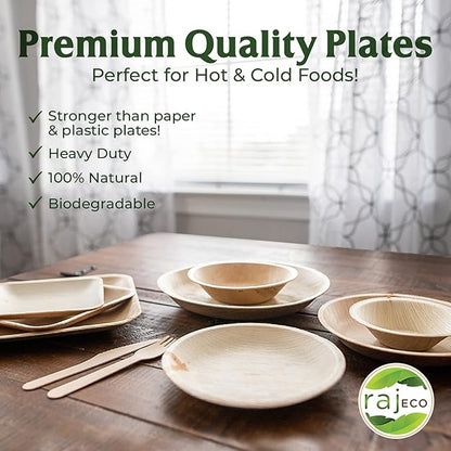 Raj Palm Leaf Plates [100-Pack] 10" Round Plates like Bamboo plates Disposable, Strong, Decorative Compostable Tableware for wedding, Lunch, Dinner, Birthday, Camping, Outdoor BBQ, Picnic…