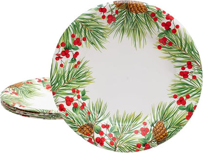 Caspari Evergreen And Berries White Paper Salad & Dessert Plates - Image 2