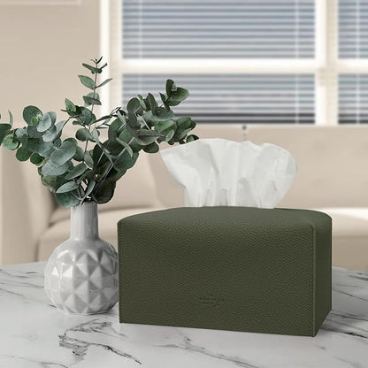 Carrotez Tissue Box Cover, [Refined] Modern PU Leather Rectangular Tissue Box Holder - Decorative Holder/Organizer for Bathroom Vanity Countertop, Night Stands, Office Desk 9.5"X5"X5" - Khaki