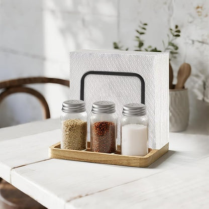 Mkono Napkin Holder for Table Farmhouse Wooden Napkin Dispenser, Nature | - Image 4