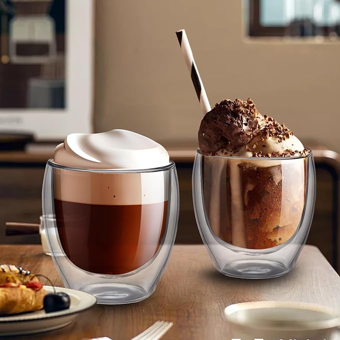 YMMIND Set of 4 Double Walled Glass Coffee Mugs 5 Ounces Insulated Layer Coffee - Image 5