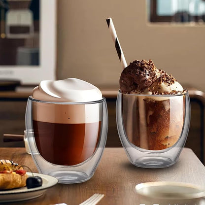 YMMIND Set of 4 Double Walled Glass Coffee Mugs 5 Ounces Insulated Layer Coffee - Image 5