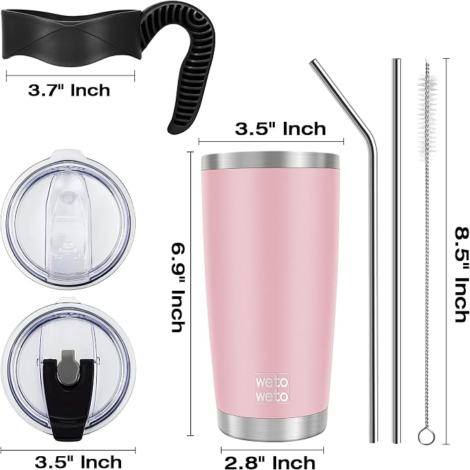 WETOWETO 20oz Tumbler with 2 lids and 2 straws, Stainless Steel Vacuum - Image 3