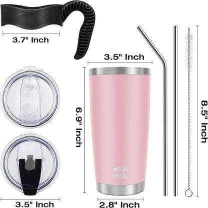 WETOWETO 20oz Tumbler with 2 lids and 2 straws, Stainless Steel Vacuum - Image 3