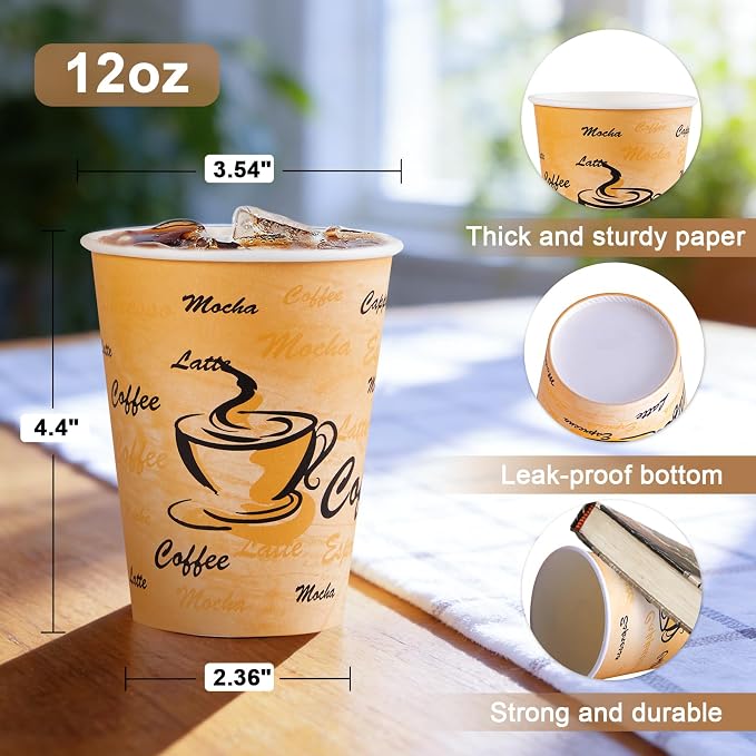 Lamosi 500 Pack 12 oz Coffee Cups, Disposable Paper Cups No Lids | Leakproof - Image 2